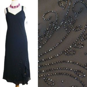 Black Dress Ruffles Beaded R&M Richards 8P
